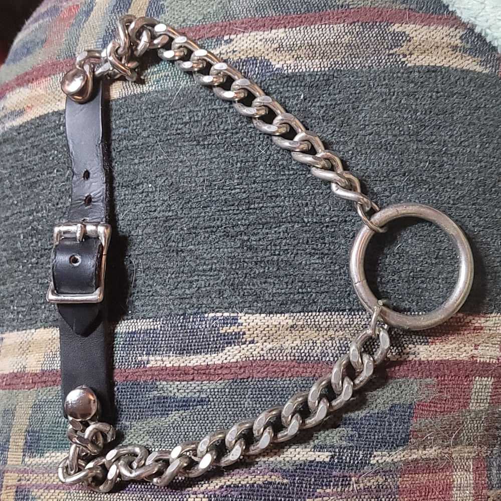 ADJUSTABLE CHOKER- BLACK & SILVERTONE CHAIN- unisex